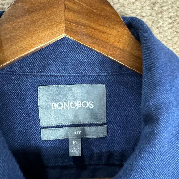 Bonobos Shirt Mens Size Medium Blue Dark Wash Slim Fit Long Sleeve Twill Casual - Picture 4 of 9
